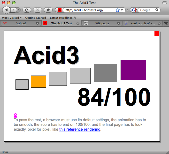 Prueba Acid 3 Firefox 3.1 al 84 por ciento Prueba Acid 3 Firefox 3.1 al 84 por ciento