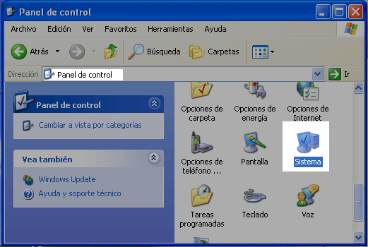 Panel de control > Icono de sistema Panel de control > Icono de sistema
