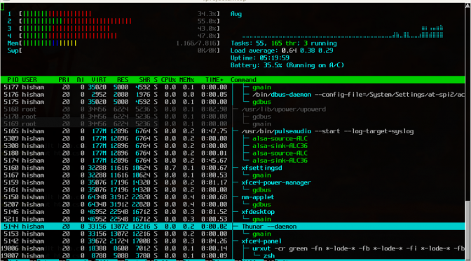 htop 2.0 apariencia en ejecución
